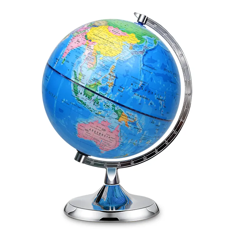 20cm (8") Political World Globe with Numbered Alloy Meridian & Alloy Base detail view 2
